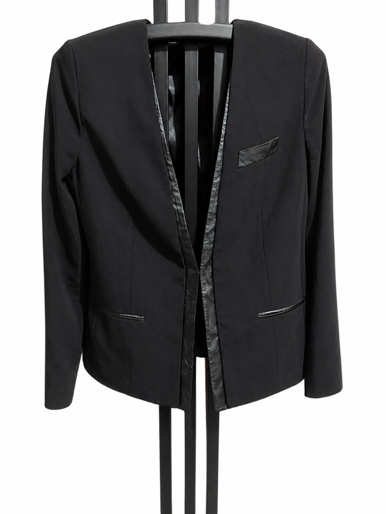 Jennifer Lopez Black Open Front Blazer With Faux Leather Trim
